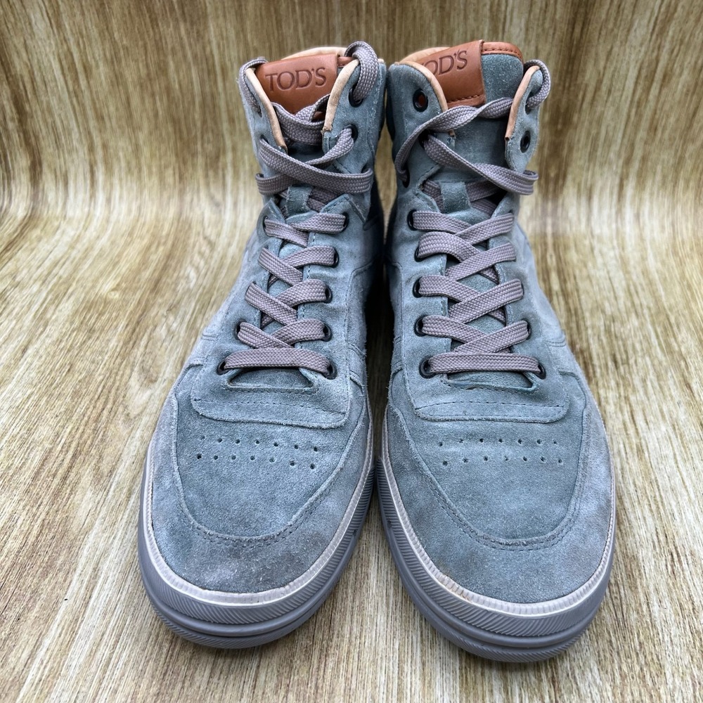 Tods High Top Sneakers Men's Size 8 Blue Gray Suede Leather Italian Luxury Shoes - Picture 2 of 10
